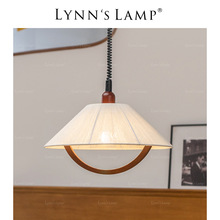 Lynn's立意 布艺美式复古吊灯 可升降餐厅餐台日式编织实木田园灯