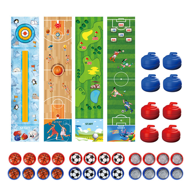 Juegos de mesa para niños transfronterizos 4 en 1 juguetes de curling atléticos interactivos mini mesa de curling bola