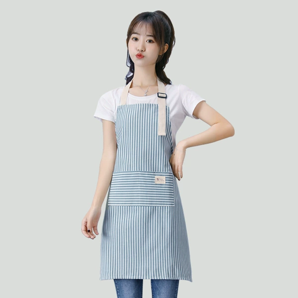 Cotton and linen striped adjustable apron [blue]