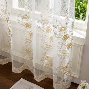 Cross-Border Embossed Hand-Nailed Flower Embroidered Gauze Curtains for Living Room, Bedroom and Balcony Finished Curtains Modern Simple Manufacturer Wholesale