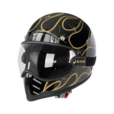 Motosiklet kaskı (dəbilqə) – Motorcycle Helmet for Men and Women - black-background-gold-flame-transparent-mirror-m55-56