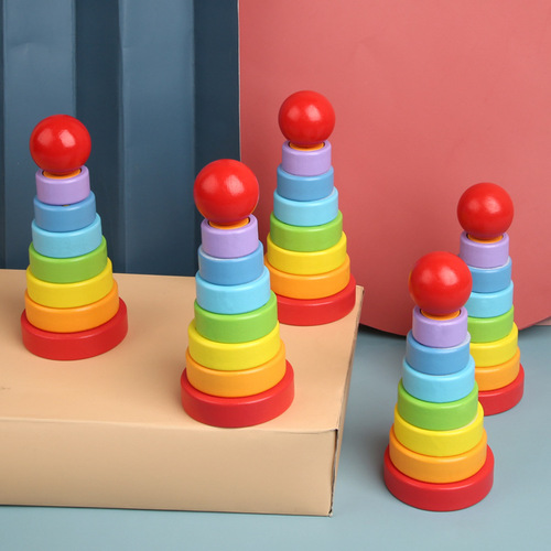 Wooden rainbow sets of Jenga color shapes matching sets of circles stacking columns layered children's early education toys