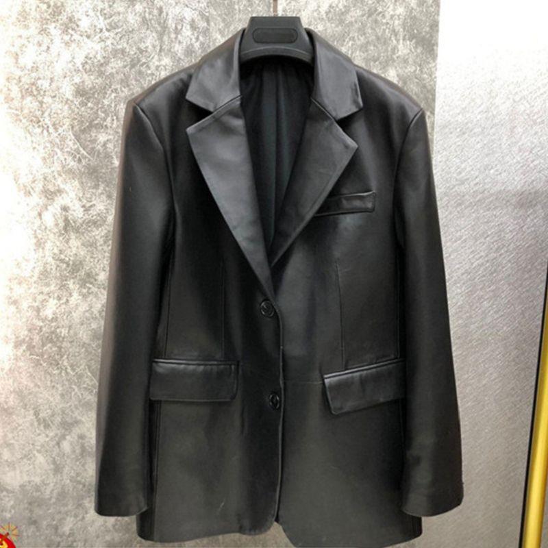 不裂皮西服皮衣2025新款气质简约中长款休闲西装外套|undefined
