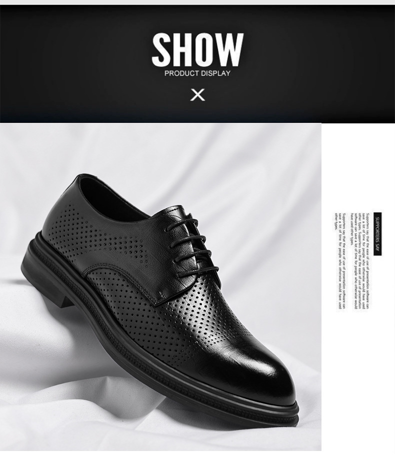 Leather shoes men's summer hollow-out business formal wear 2024 men's casual height increasing sandals wedding bridegroom shoes one-piece delivery_vogvips.com