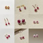 亚马逊跨境专供玉石天然红宝石S925银耳钉高级5*7耳饰工厂批发