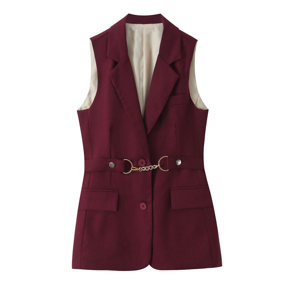 Myst & Za ropa de mujer 2026 primavera nueva moda elegante estilo de viaje de viento cinturón de metal chaleco