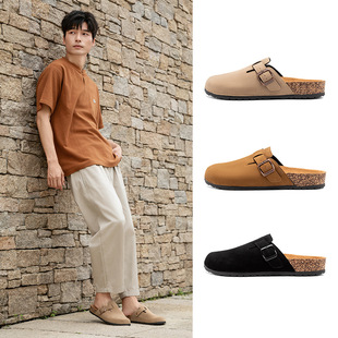 Birkenstocks Slippers Women's Baotou Half Slippers Men's Summer Outer Wear 2024 New Spring Couples Slip-on Leather Shoes