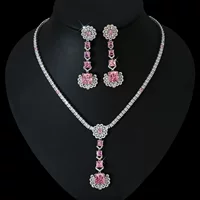 High-end zirconium, pendant, necklace and earrings, set for bride, wedding dress, accessory, light luxury style