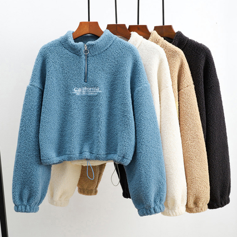 Women's Clothing Real shot short lamb fleece sweater_voghion.com