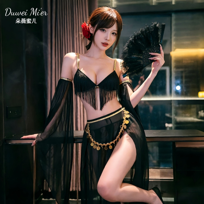 Dovey Melier Sexy Lingerie, Sexy See-Through Tassel Gauze Ancient Style Exotic Dancer Outfit, No-Take-Off Slit Dress Dovey Melier Sexy Lingerie, Sexy See-Through Tassel Gauze Ancient Style Exotic Dancer Outfit, No-Take-Off Slit Dress