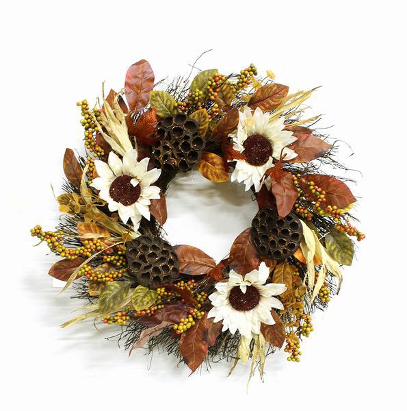 Día de Acción de Gracias calabaza caña decoración bayas pequeñas caña corona de flores