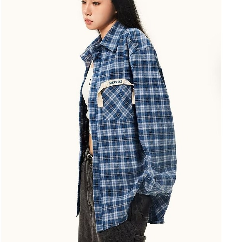 봄, 가을 한국 버전 틈새 복고풍 느슨한 격자 무늬 긴팔 셔츠 소년 분위기 하이 스트리트 다목적 격자 무늬 셔츠 트렌드