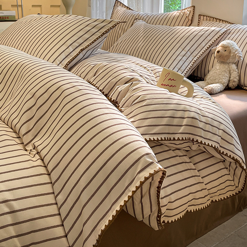 100% algodón conchas bordes gruesos cuatro piezas de una sola cama dormitorio de tres piezas de algodón superior colcha de cama suave