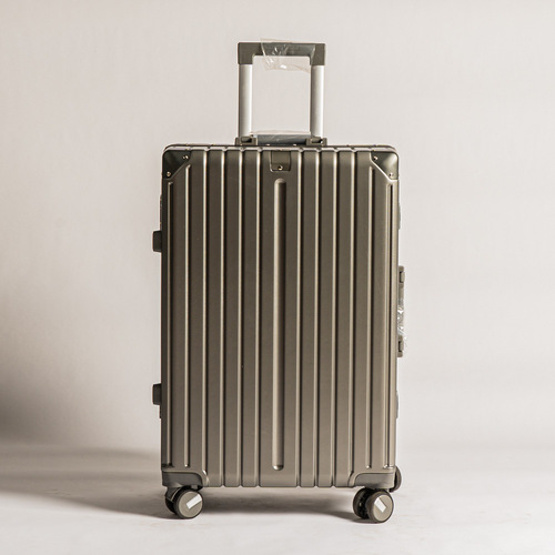 Aili Xing High-Quality Aluminum-Frame Luggage for Women: 20-Inch Rolling Cabin Suitcase with Silent Universal Wheels, Password Lock, and Leather Finish