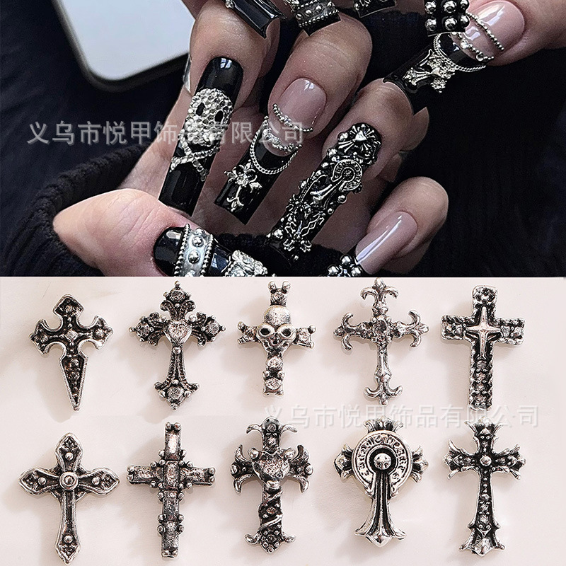 Cross-Border Cross-Shaped Nail Art Accessories, Trendy Retro Chrome Hearts Starburst Metal Alloy Wearable Nail Decorations Wholesale Cross-Border Cross-Shaped Nail Art Accessories, Trendy Retro Chrome Hearts Starburst Metal Alloy Wearable Nail Decorations Wholesale