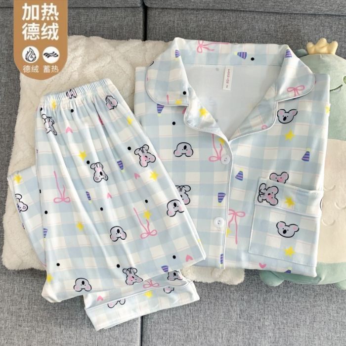 Al por mayor transfronterizo caliente de terciopelo de manga larga pijama conjunto de niñas otoño invierno dulce cardigán de dibujos animados ropa para el hogar