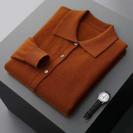 秋装新款男士羊毛衫中年商务休闲开衫衬衫领纯色单排扣宽松打底衫