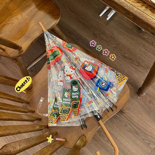 Xiaohongshu same style Hello Kitty retro cute girl umbrella long handle thickened fully automatic fashionable forest style