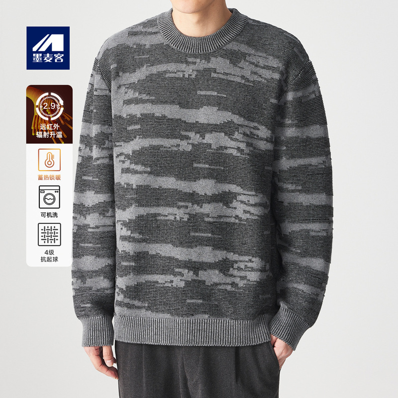 Mo Maike Texture Jacquard Round Neck Sweater Men's 2025 Autumn Far Infrared Heating Men's Sweater 20699