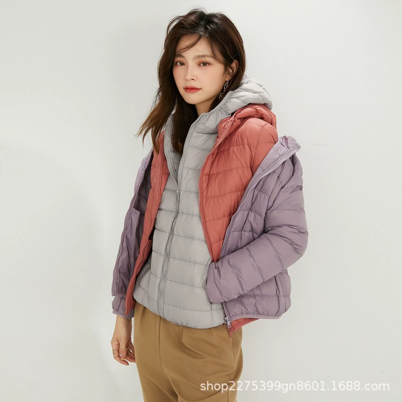 2024 новый 90 бархатный женский капюшон Pinghu пуховик женский легкий короткий большой размер легкий белый утка пуховик оптом