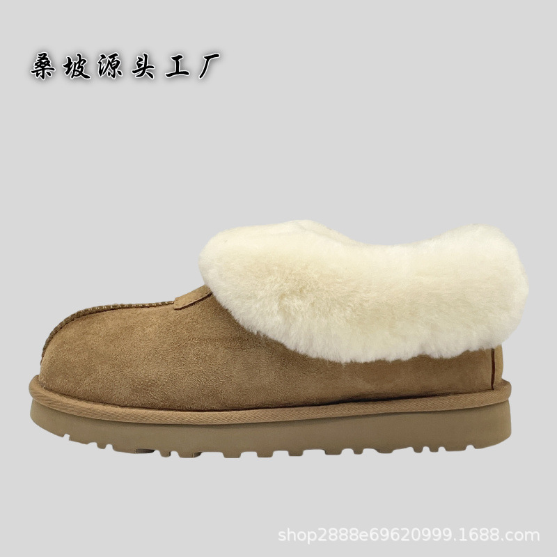 河南桑坡村雪地靴羊皮毛一体平底塔次特一脚蹬懒人鞋保暖乐福鞋