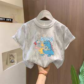 男女儿童夏季扎染帅气纯棉亮片透气上衣中大童洋气卡通打底衫