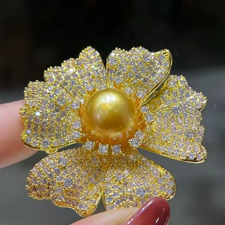 DIY配件 秋冬新款重工满钻花朵胸针女铜镀金锆石别针珍珠胸花空托