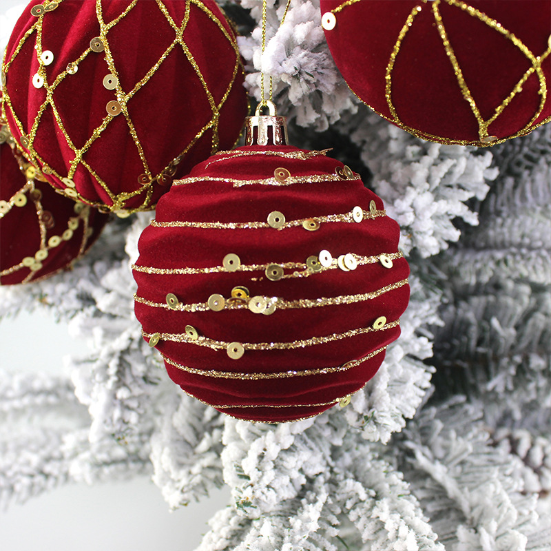 Bolas de Navidad flocado bolas de Navidad bolas de decoración de Navidad 8cm bolas de Navidad decoración de árbol de Navidad colgante decoración de Navidad