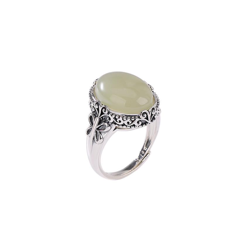 Nhẫn bạc S925 cổ điển họa tiết bướm mặt trứng phong cách dân tộc — Mở một size