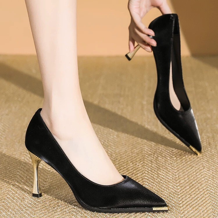 French-Style Metal Toe Anti-Kick Pointed Stiletto High Heels for Women with Wide Feet, Suitable for Work, Commuting, and Wedding Banquet Bridesmaid Shoes
