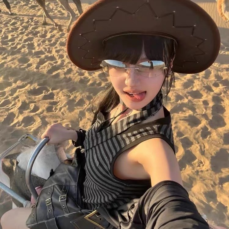 复古椭圆猫眼无边框水银Y2K欧美风太阳眼镜凹造型女款潮街拍墨镜|undefined