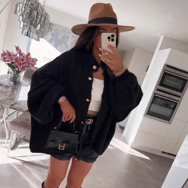 Amazon Cross-border 2024 Explosions Fall/Winter plus size Solid Color Knitted Cardigan Round Neck Casual Loose Thickened Sweater