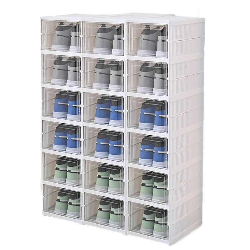 Caja de zapatos plegable sin instalación, caja de almacenamiento de zapatero de una pieza engrosada, armario de zapatos simple a prueba de polvo de plástico, armario de zapatos transparente de pared