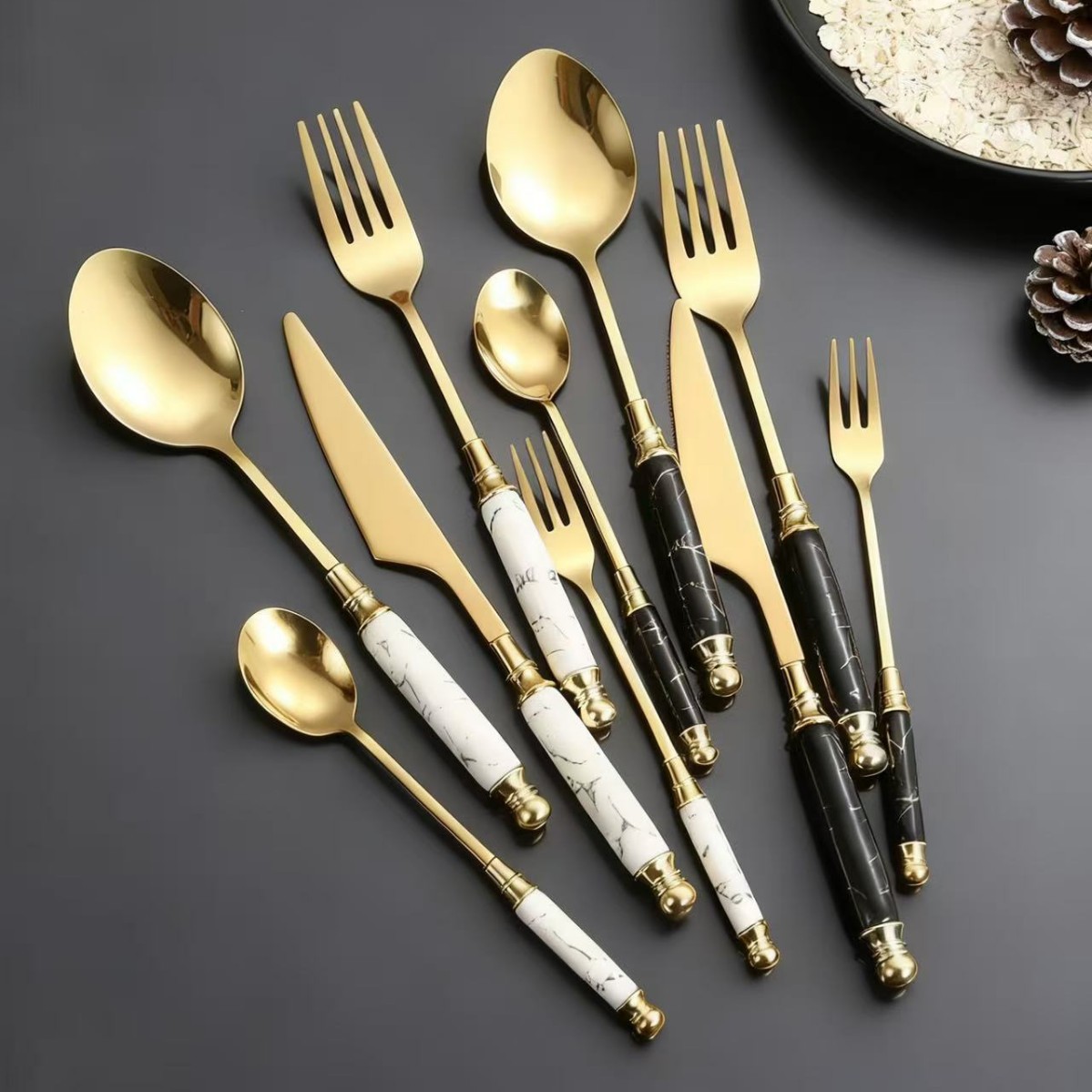 Steak Knife, And Stainless Steel Cutlery With Marble Pattern, Light Luxury Steak Western Tableware, Salad Fork, Dessert_voghion.com