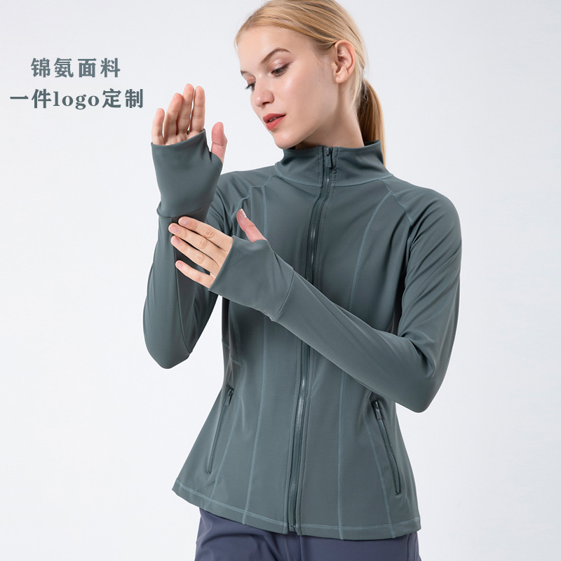 Chaqueta deportiva de yoga para mujer, de secado rápido, con cuello alto, manga larga, para correr, fitness, ropa deportiva transfronteriza.
