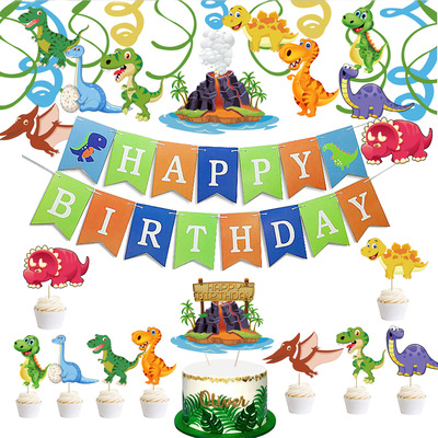 Cartoon dinosaur birthday Cake Spiral Pendants party suit children dinosaur theme birthday arrangement