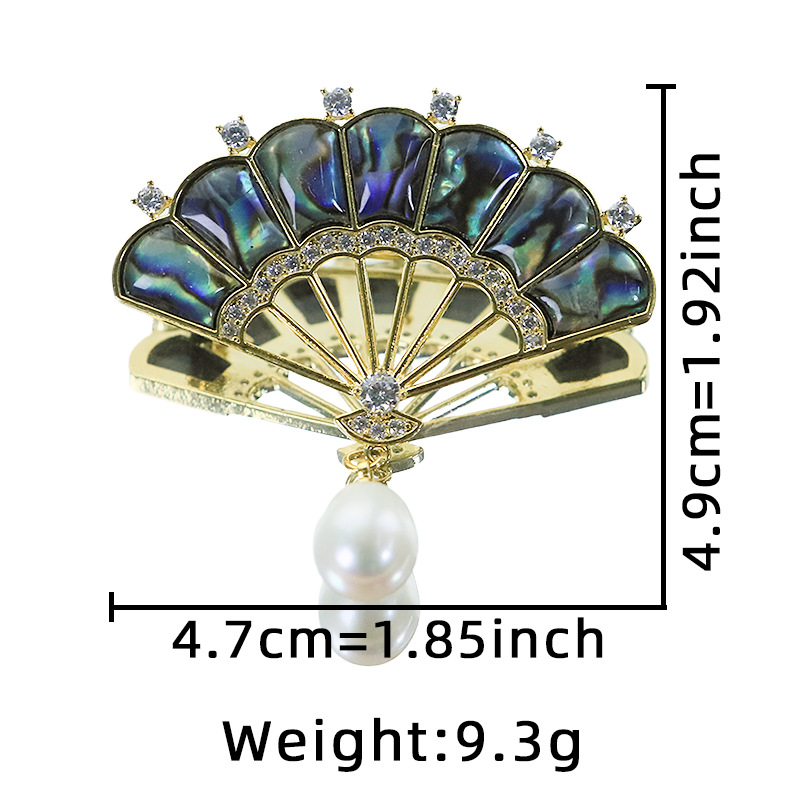 Abulón original en forma de ventilador zircon perla natural broche de alta calidad decoración flor de pecho elegante temperamento brazo libre