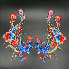 廠家批發 新中式鳳凰刺繡對花 中國風金線刺繡旗袍禮服漢服輔料