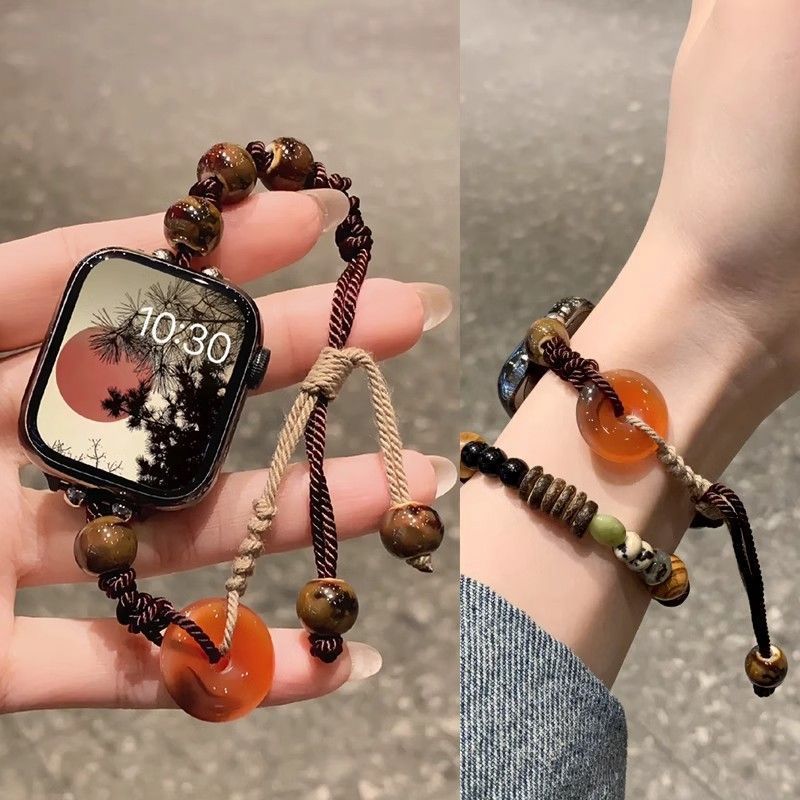For Apple Apple iwatchS10Ultra9876543 Watch with Beaded New Chinese Style Woven Safe Buckle