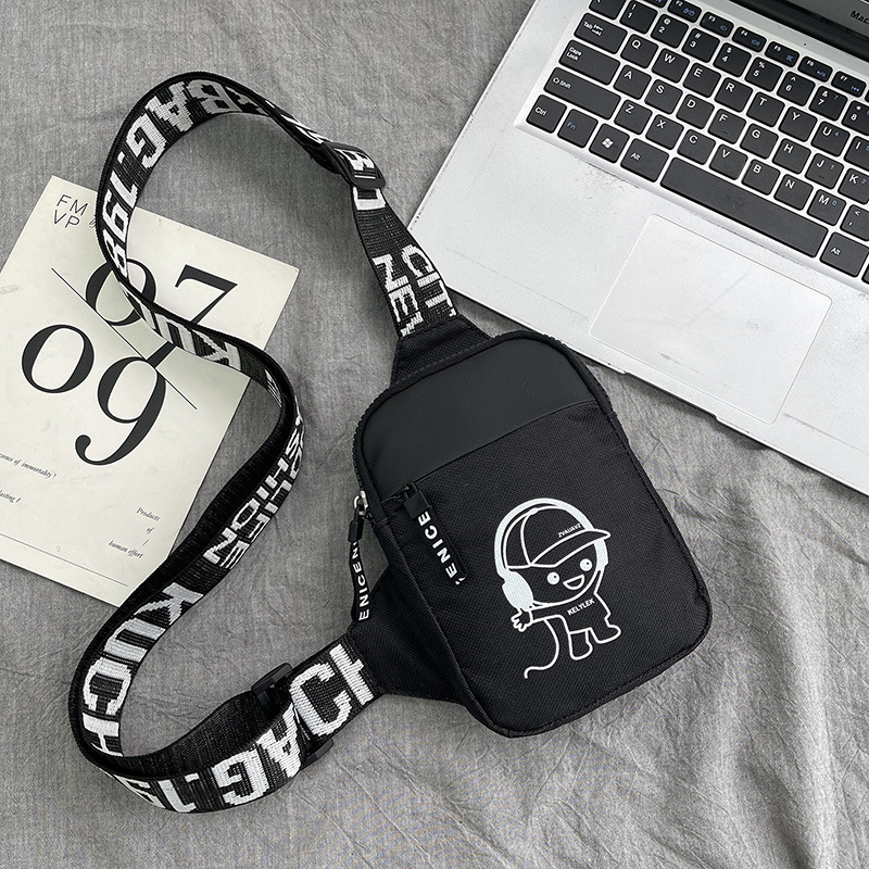 Personalidad de nuevo bolso de pecho de moda de nylon de hombre y mujer bolso deportivo ligero, bolso de hombro para teléfonos móviles impresos de música para niños