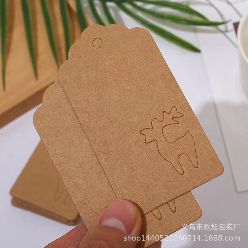 圣诞节镂空麋鹿圣诞树雪花牛皮纸吊牌留言祝福卡烘焙礼物包装装饰