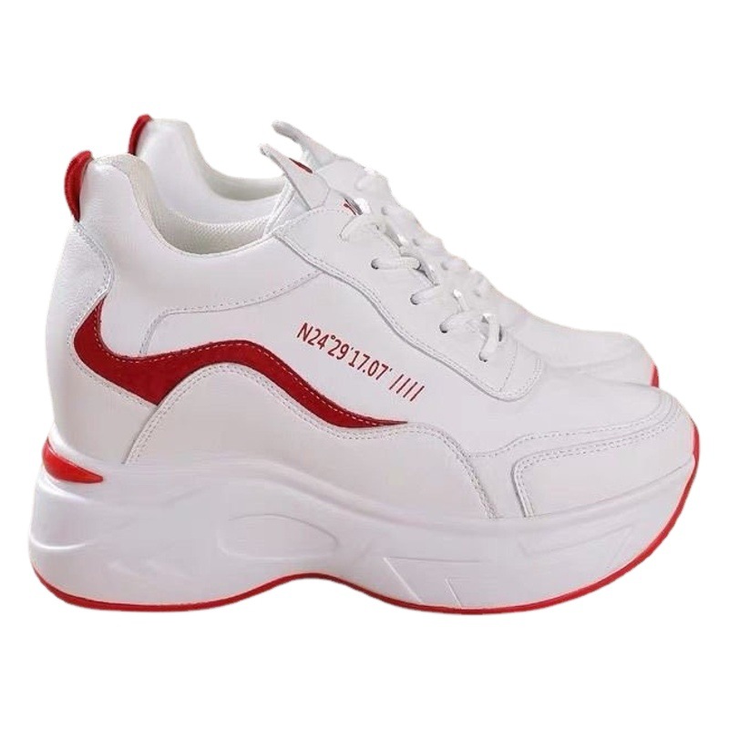Single-layer Shoes Spring Inner Height-increasing Sports Shoes Women's Casual Leather Top Platform Sole Torre Shoes Women's White Shoes Lace-up Women's Shoes