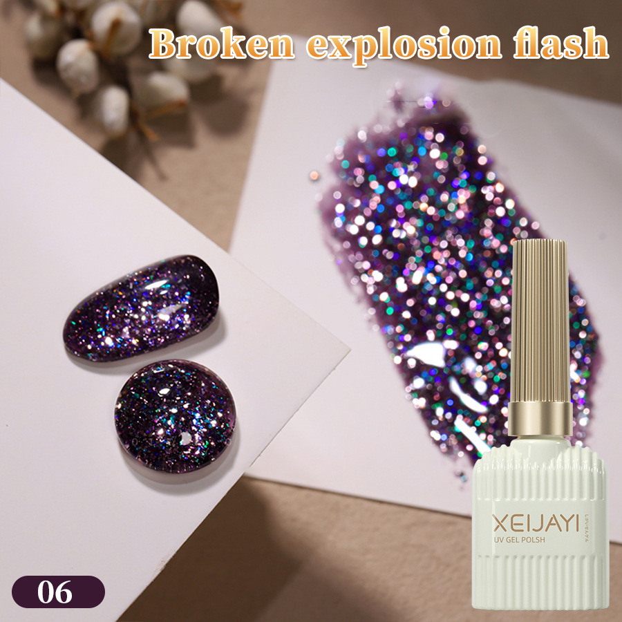 Popular en línea popular manicura Otoño e Invierno Nuevo destello roto teñido dedo oro esmalte de uñas pegamento sólido de larga duración tienda de belleza de uñas dedicado