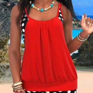 2025 European and American Sexy Spaghetti Strap Women's Multi-Color Polka Dot Plus Size Tankini Set Two-Piece Fashionable Quick-Drying Swimsuit