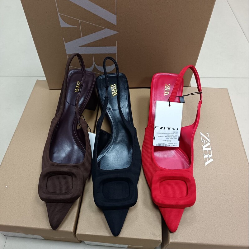 ZA New Arrival 2024 Autumn Pointed Thick Heel Shallow High Heels Women's Square Buckle Rear Strap Dew Heel Sandals Women's Trendy ZA New Arrival 2024 Autumn Pointed Thick Heel Shallow High Heels Women's Square Buckle Rear Strap Dew Heel Sandals Women's Trendy