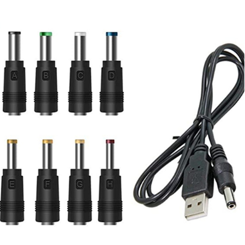 Venta al por mayor cabeza de conversión portátil juego de 8 piezas más cable USB 5,5*2,1 cabeza de conversión de energía multifunción cable USB