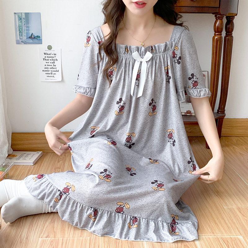 Pijama de hilo de seda de hielo de Mickey japonés, camisón largo suelto de manga corta de verano para mujer, talla grande 200 kg servicio a domicilio