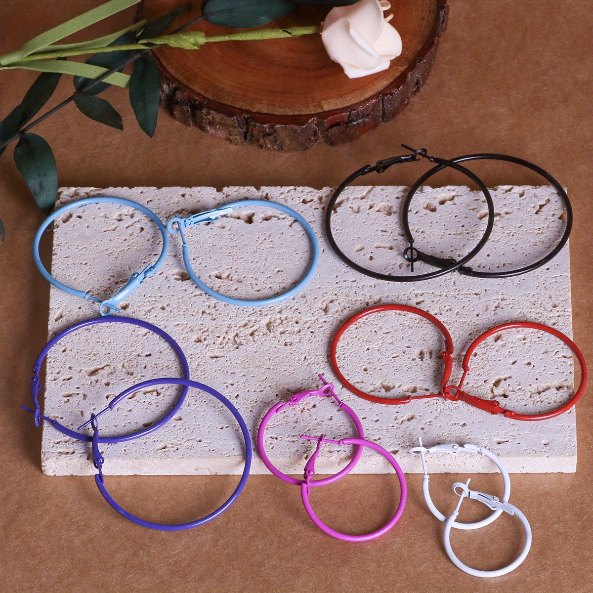 Europa y América de la calle de moda exagerada de metal estilo adelgazar Internet celebridad 1 Unidades 6 pares coloridos grandes pendientes redondos