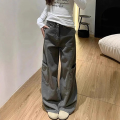 【韩牛】阔腿工装牛仔裤女新款宽松潮款梨型身材遮肉显瘦直筒裤