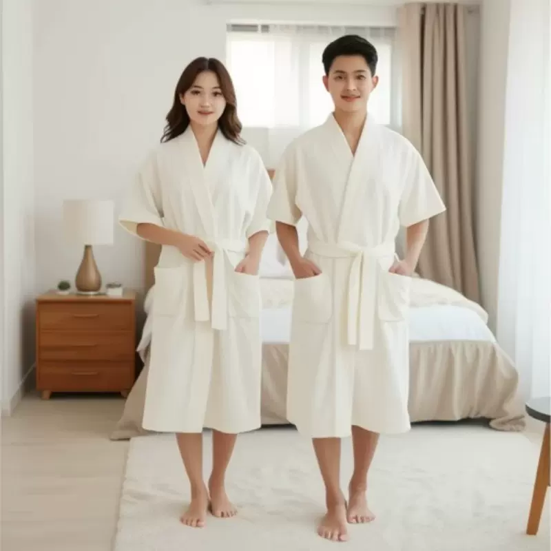 厂家批发菠萝格夏季款浴袍珊瑚绒亲肤吸水宽松柔软浴衣家居服浴巾